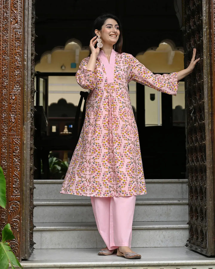 Pink Multicolor Floral Printed Co- ords Set
