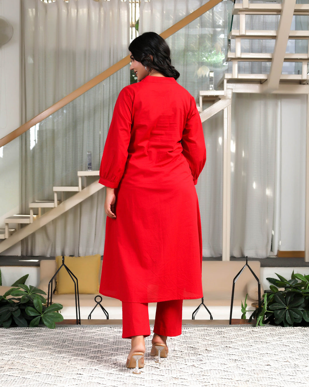 Solid Red Base With Delicate White Floral Embroidery