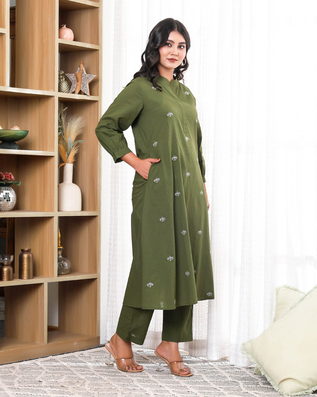 Forest Green Base With Delicate With Floral Embroidery