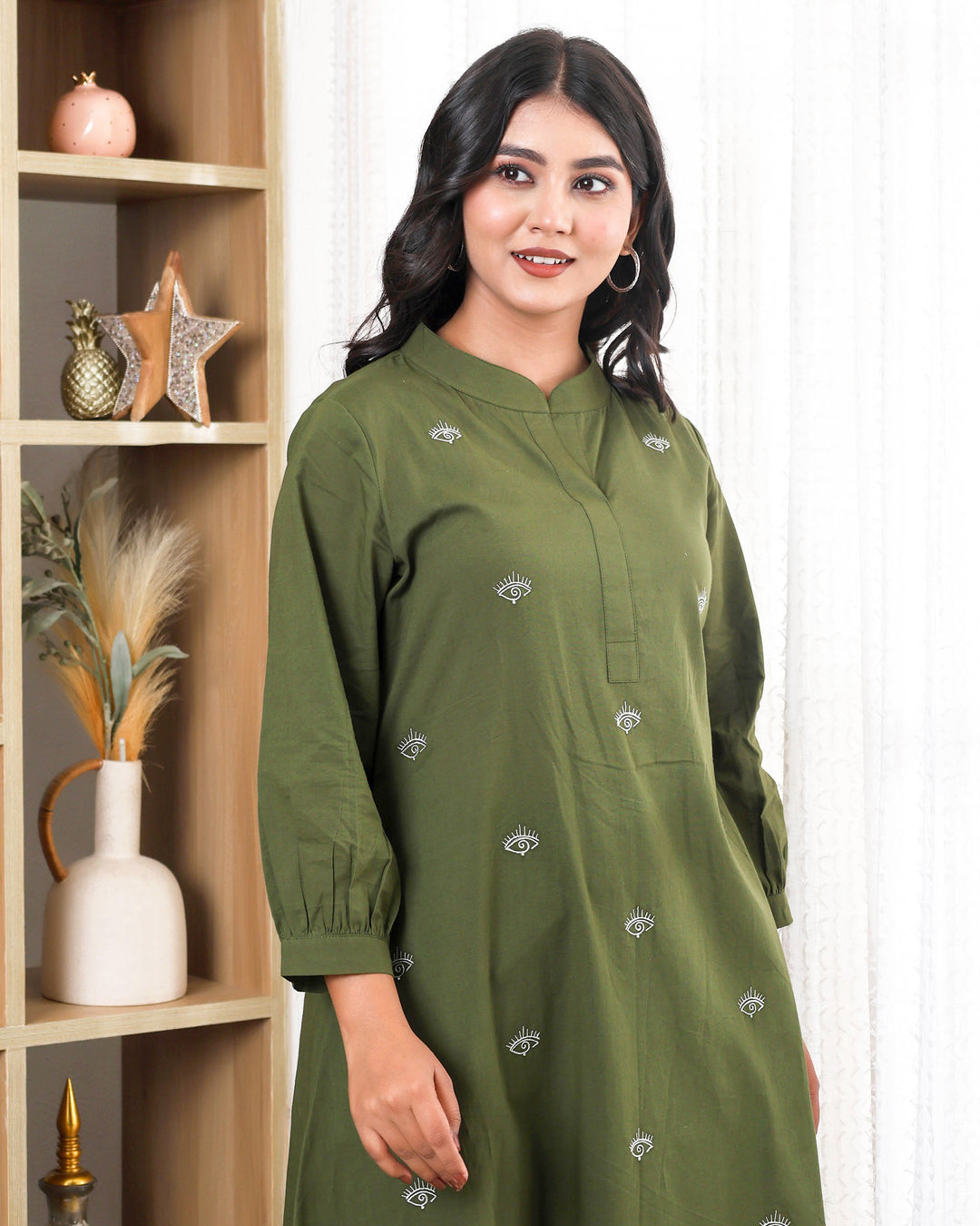 Forest Green Base With Delicate With Floral Embroidery