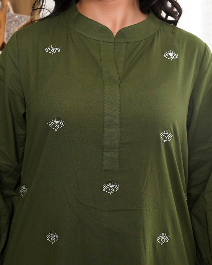 Forest Green Base With Delicate With Floral Embroidery