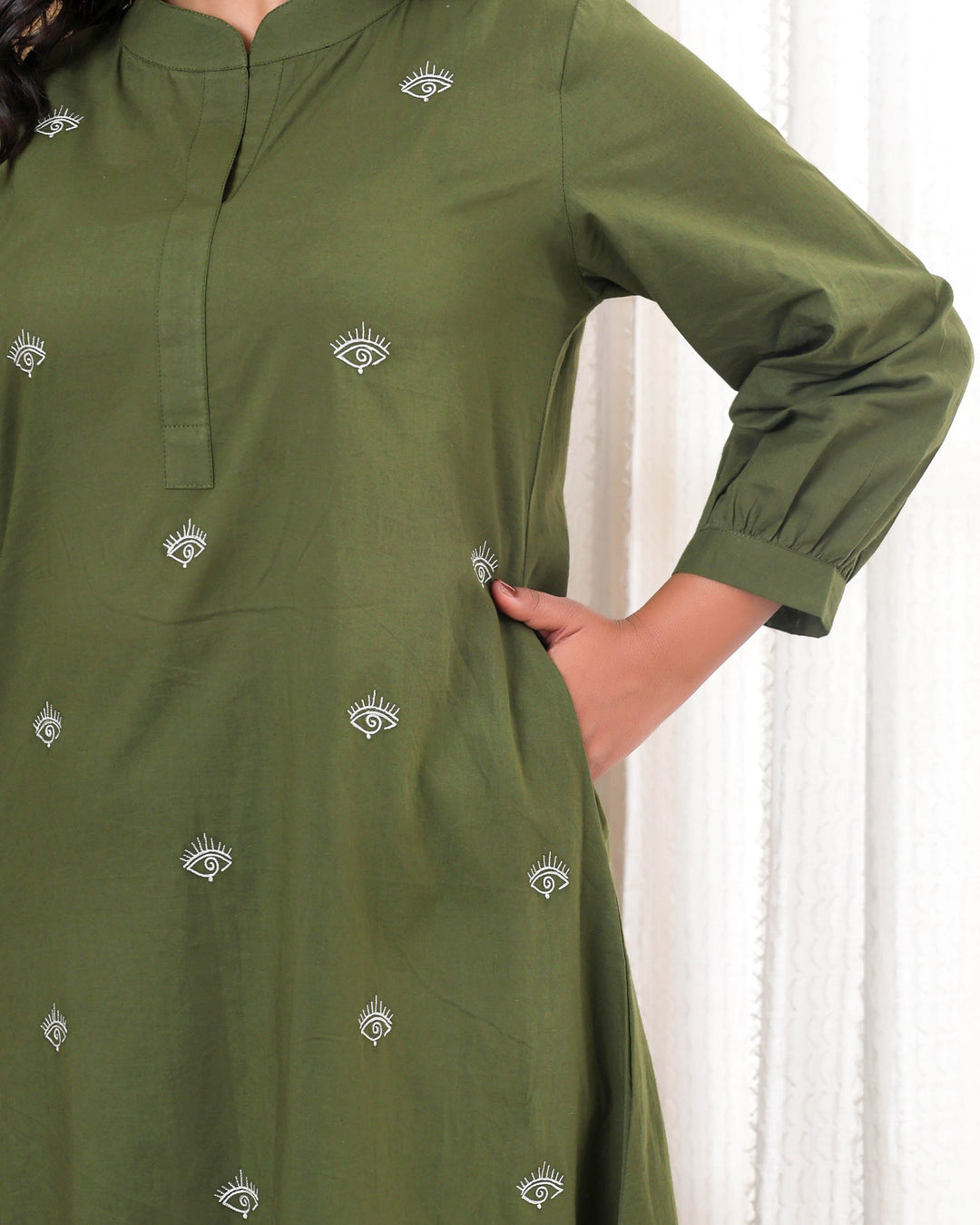 Forest Green Base With Delicate With Floral Embroidery