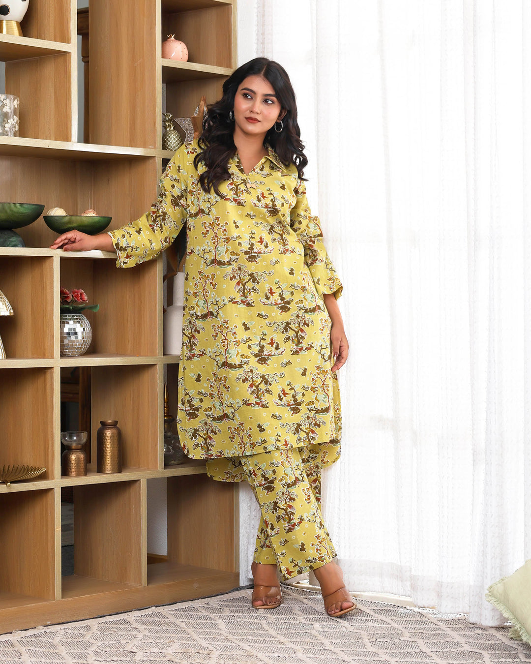 Tree floral printed Yellow Straight co-ords sets