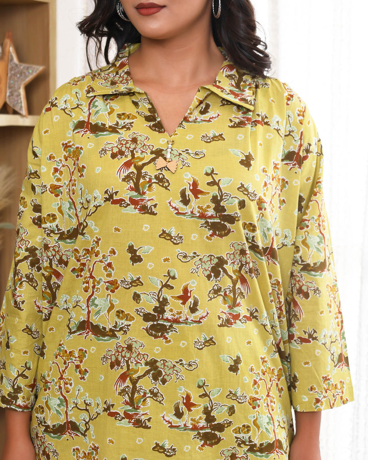 Tree floral printed Yellow Straight co-ords sets