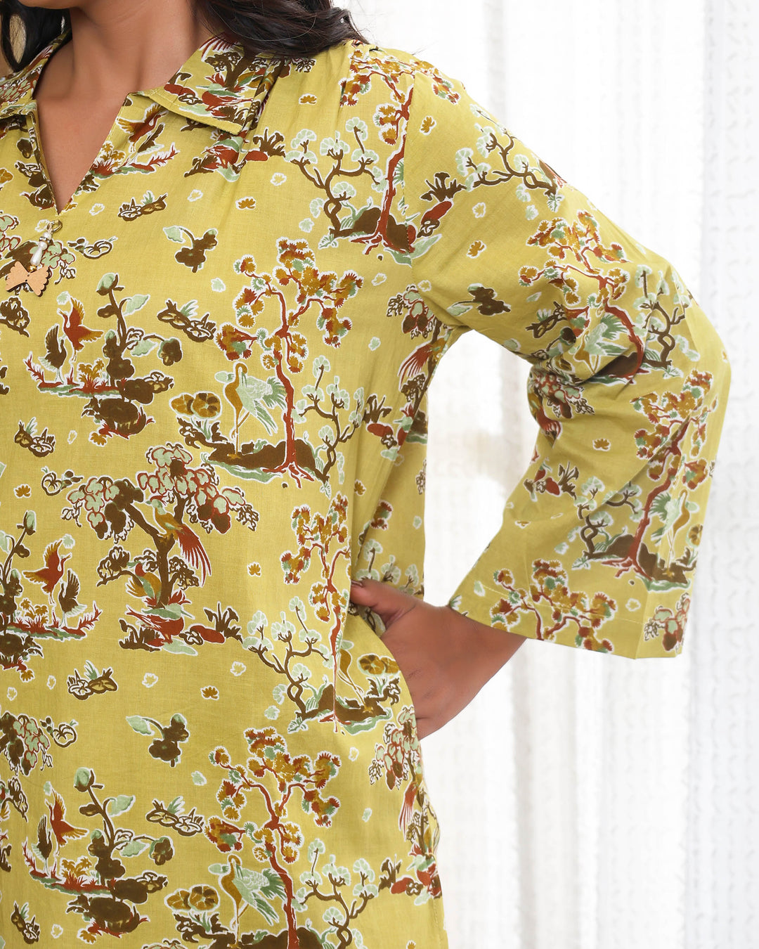 Tree floral printed Yellow Straight co-ords sets