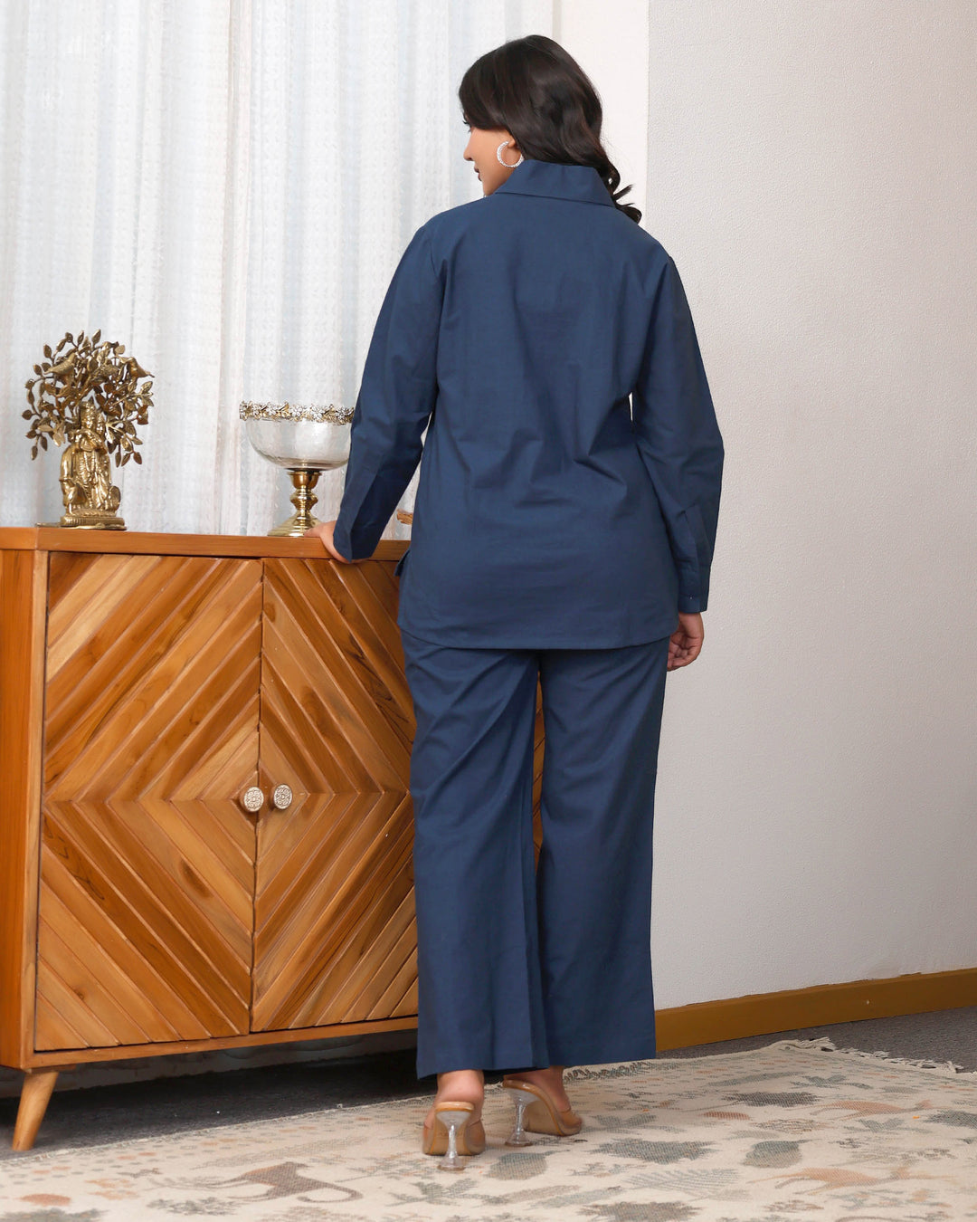 Navy Blue Abstract Embroidered Co-ord Set