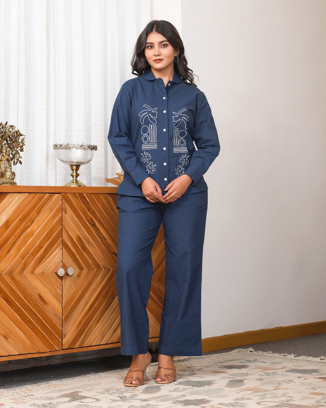 Navy Blue Abstract Embroidered Co-ord Set