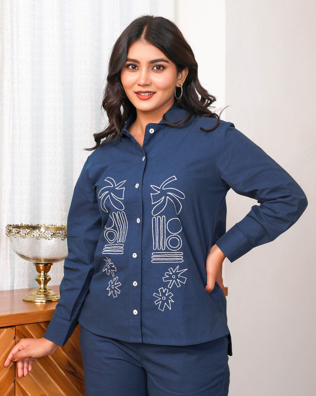Navy Blue Abstract Embroidered Co-ord Set