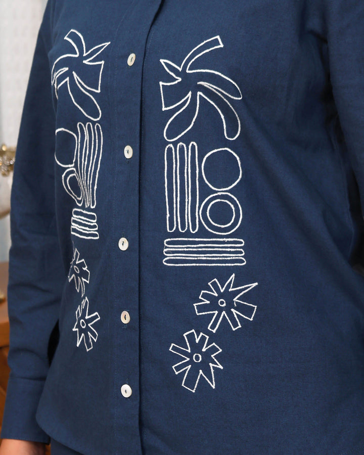 Navy Blue Abstract Embroidered Co-ord Set