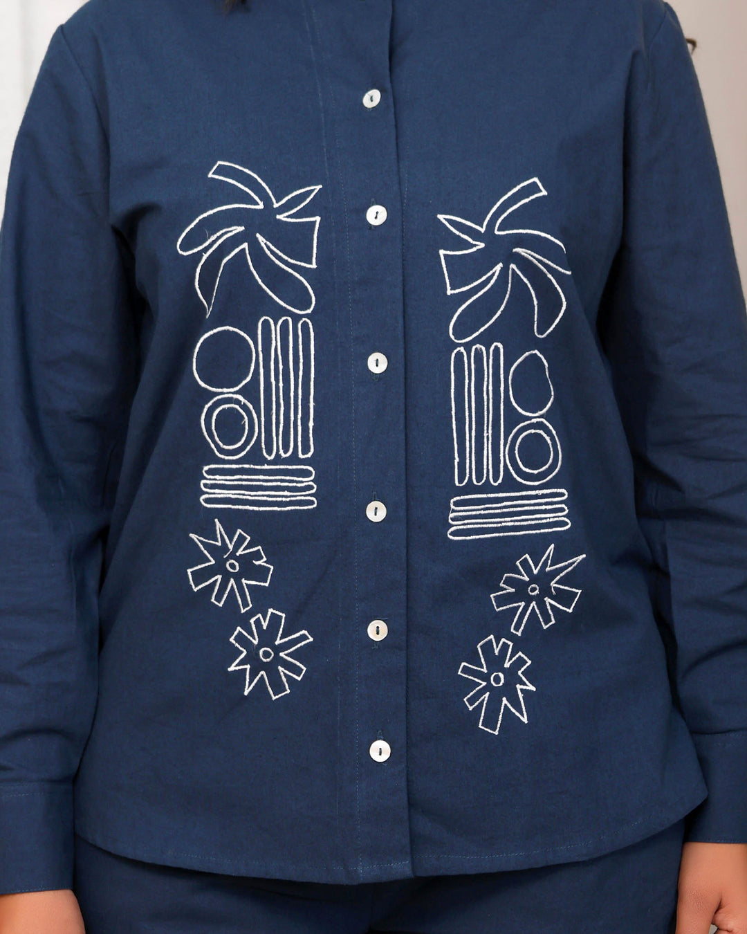 Navy Blue Abstract Embroidered Co-ord Set