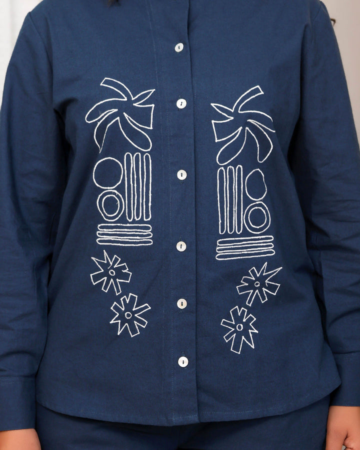 Navy Blue Abstract Embroidered Co-ord Set