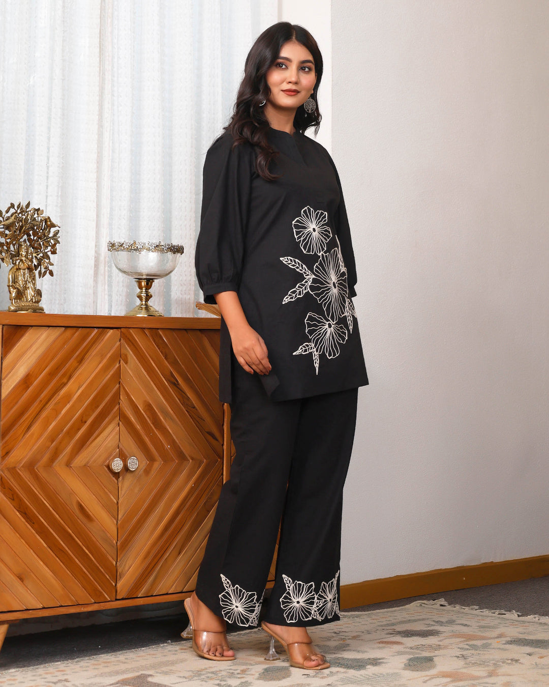 Black Floral Embroidered Co-ord Set