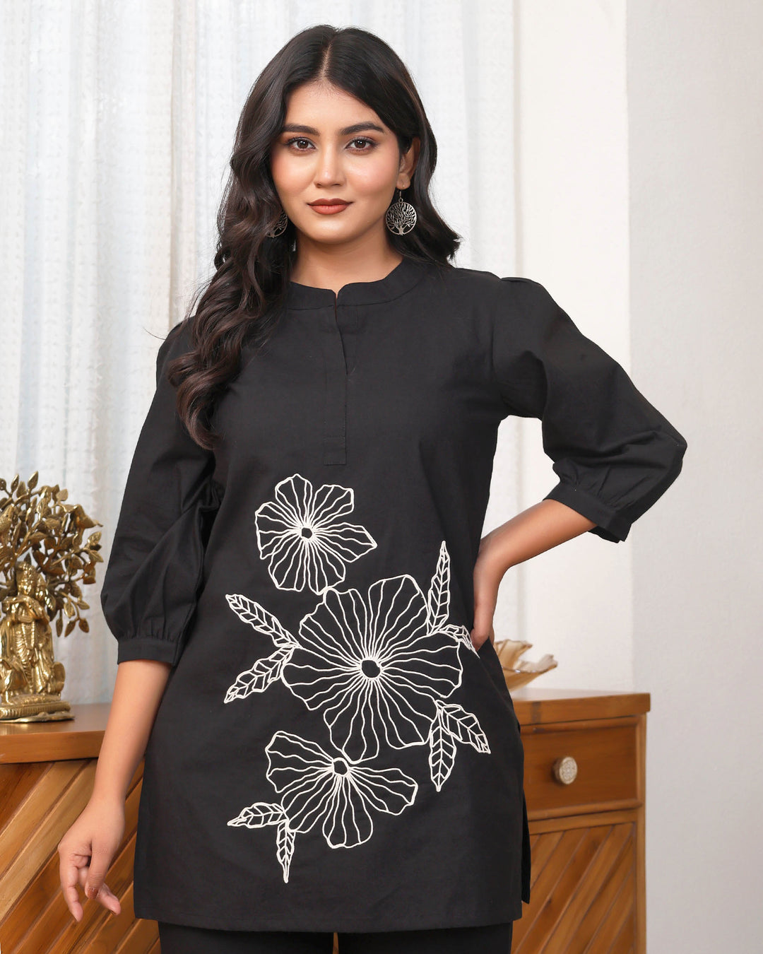 Black Floral Embroidered Co-ord Set