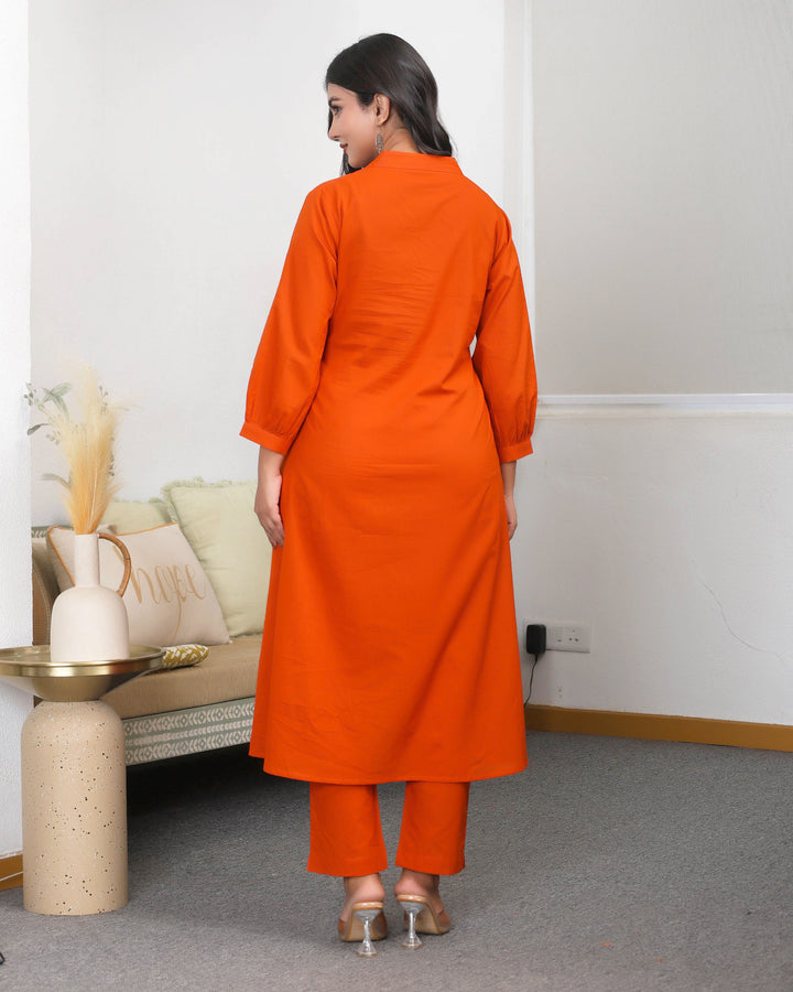 Orange Base With Delicate White Floral Embroidery