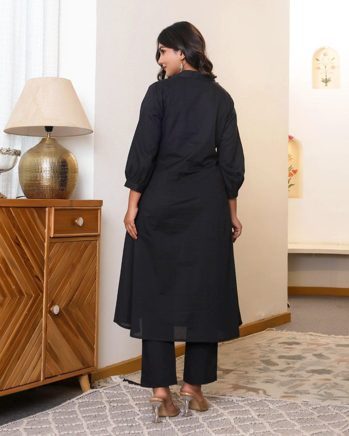 Black Base With Delicate White Floral Embroidery