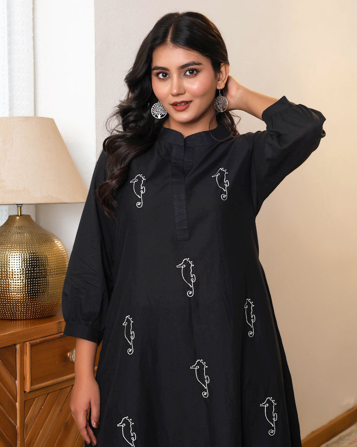 Black Base With Delicate White Floral Embroidery