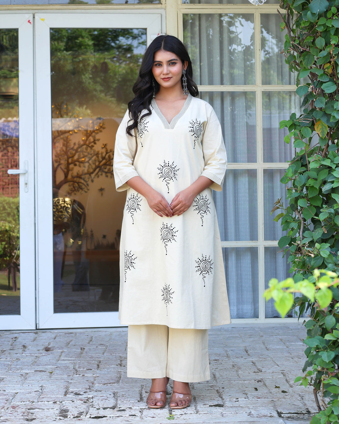 Off White Minimal Embroidered Aline Co-ord Set