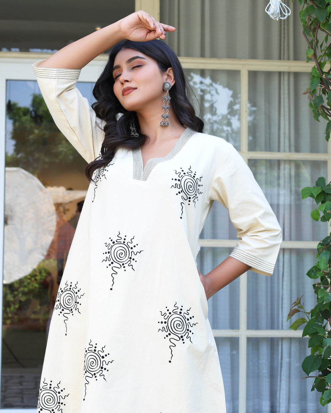 Off White Minimal Embroidered Aline Co-ord Set