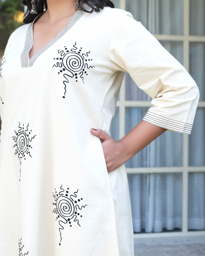 Off White Minimal Embroidered Aline Co-ord Set