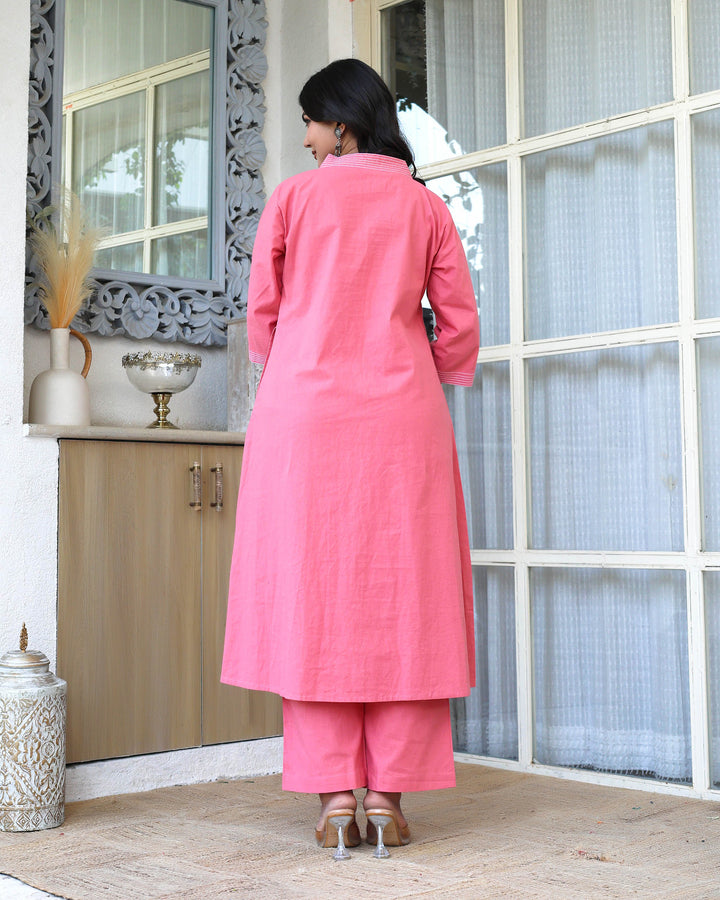 Peach Bloosm Minimal Embroidered Aline Co-ord Set