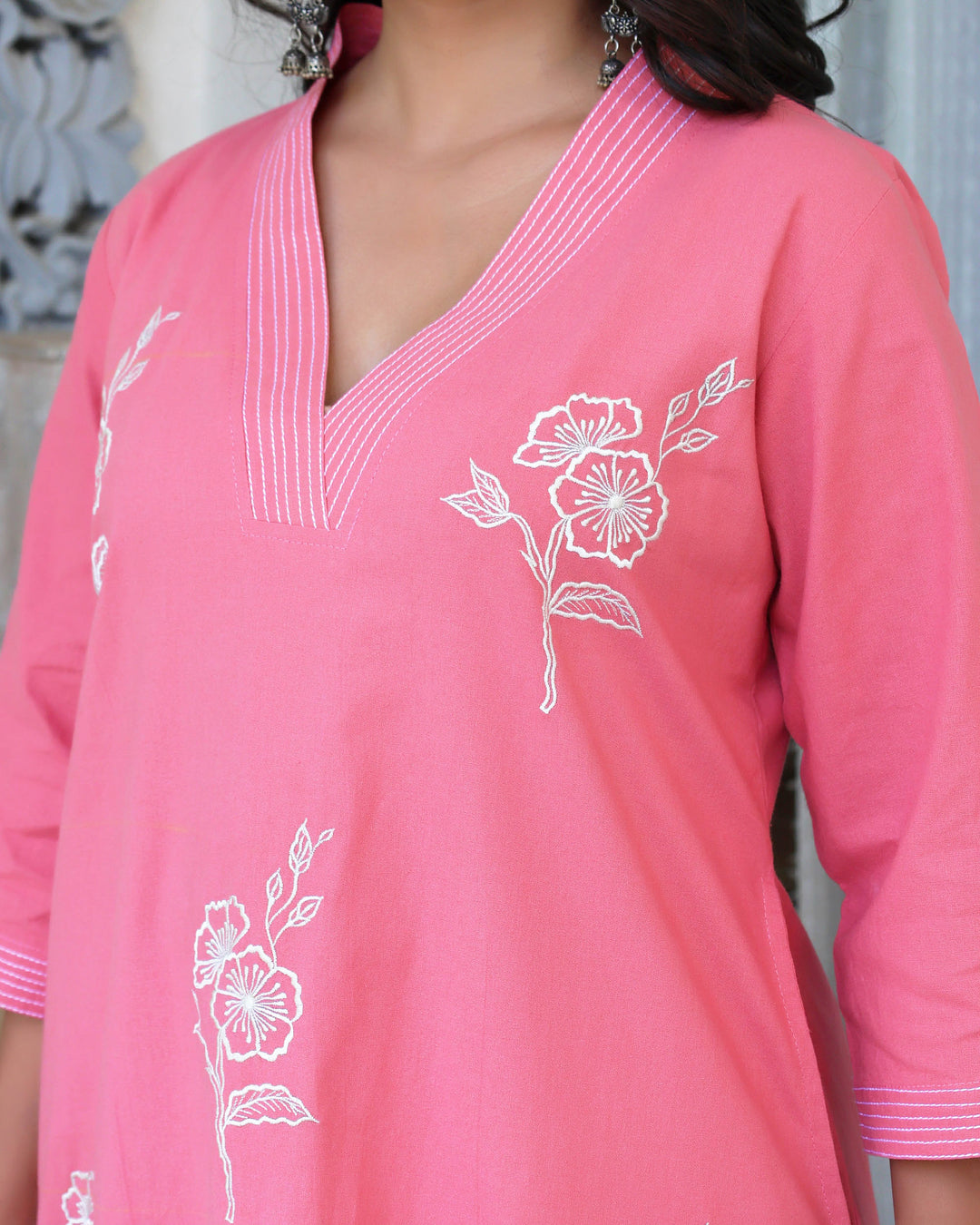 Peach Bloosm Minimal Embroidered Aline Co-ord Set