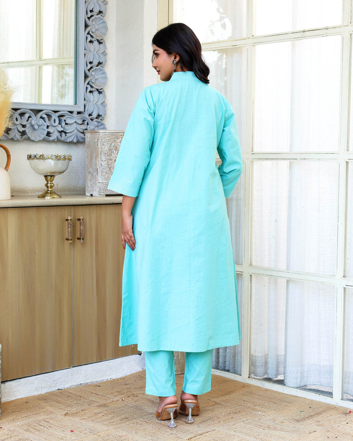 Sky Blue Minimal Embroidered Aline Co-ord Set