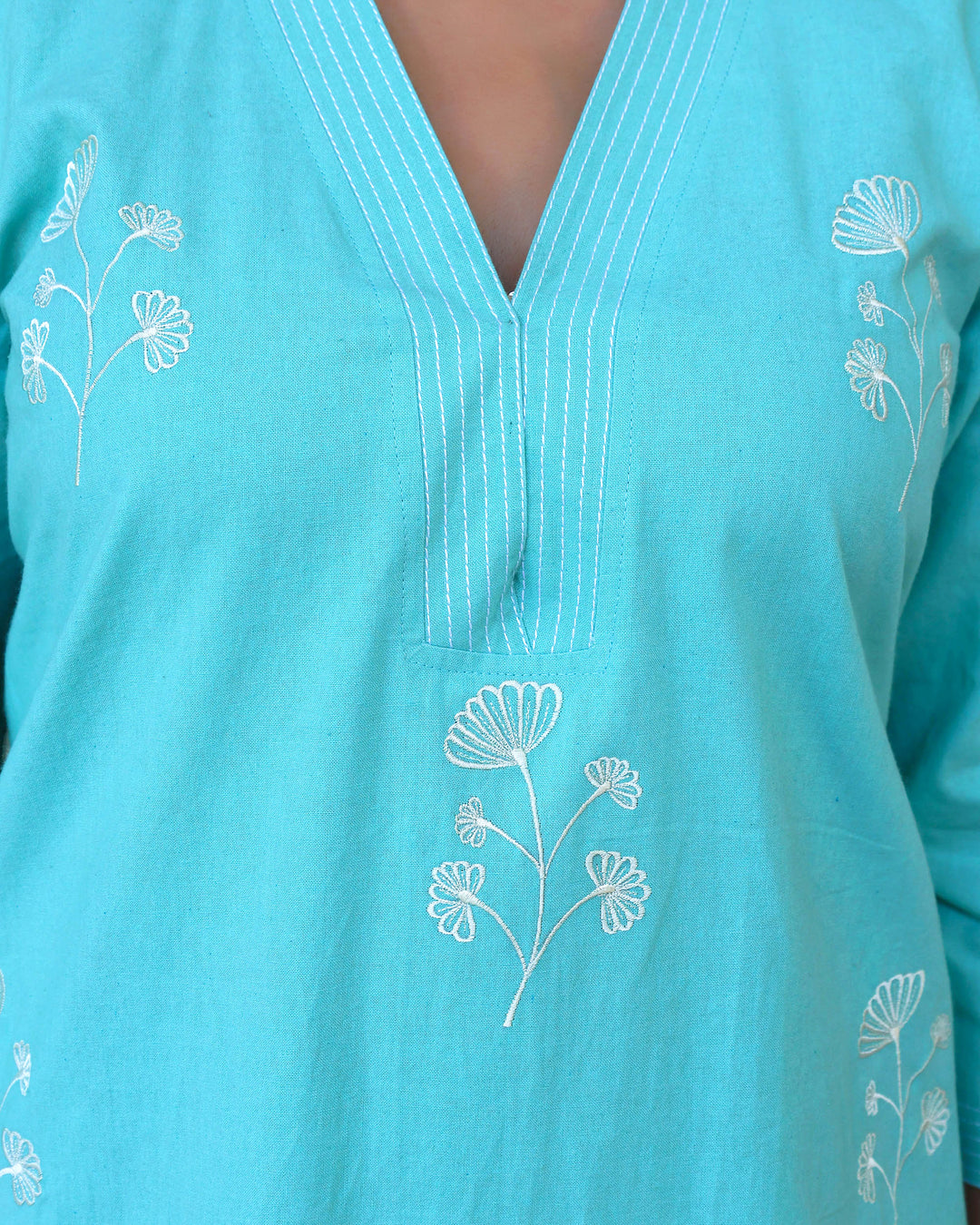 Sky Blue Minimal Embroidered Aline Co-ord Set