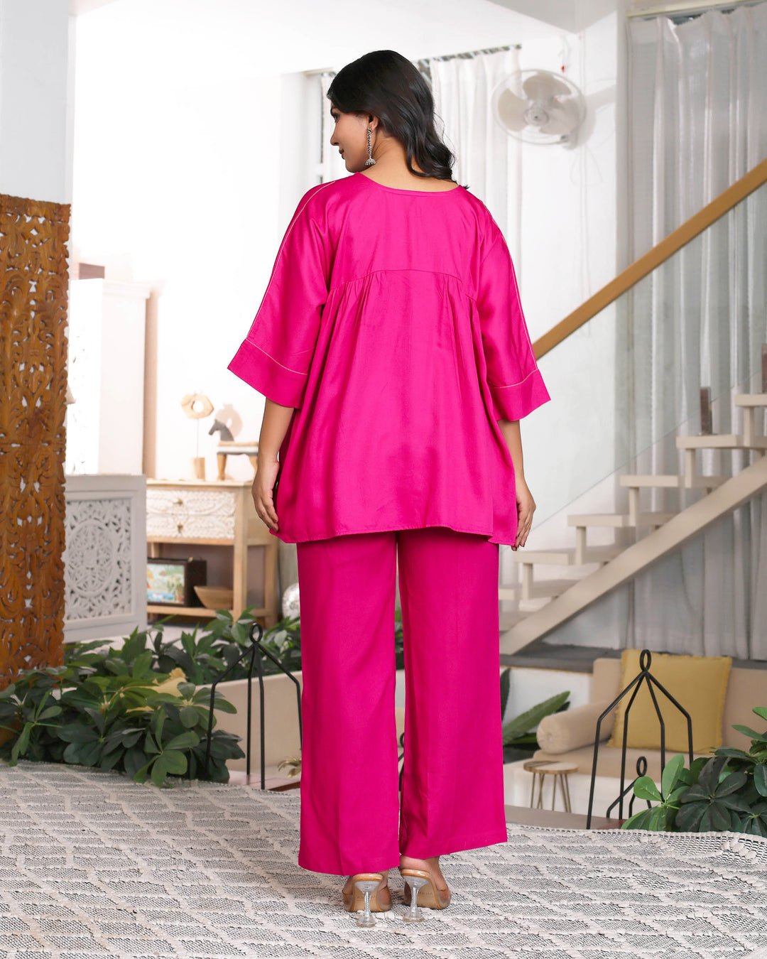 Fuchsia Pink Floral Embroidered Co-ord Set