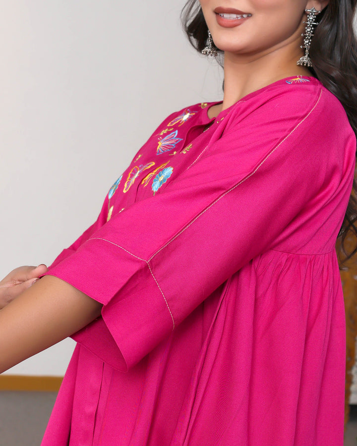Fuchsia Pink Floral Embroidered Co-ord Set