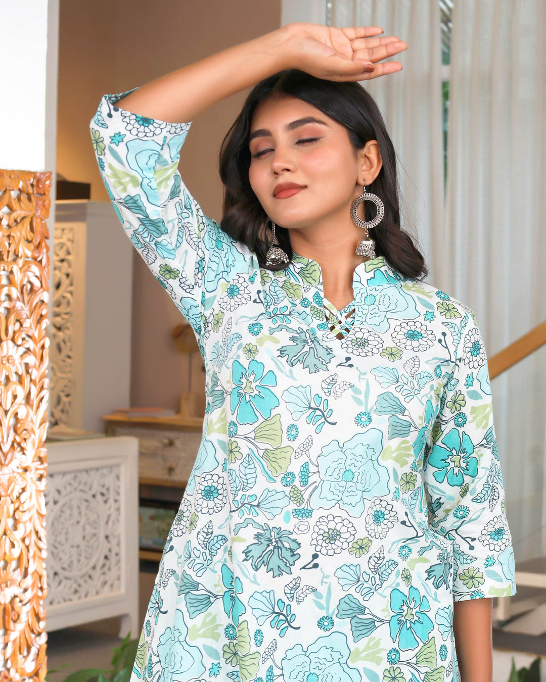 Blue & White Floral Printed Aline Cod-ords Sets