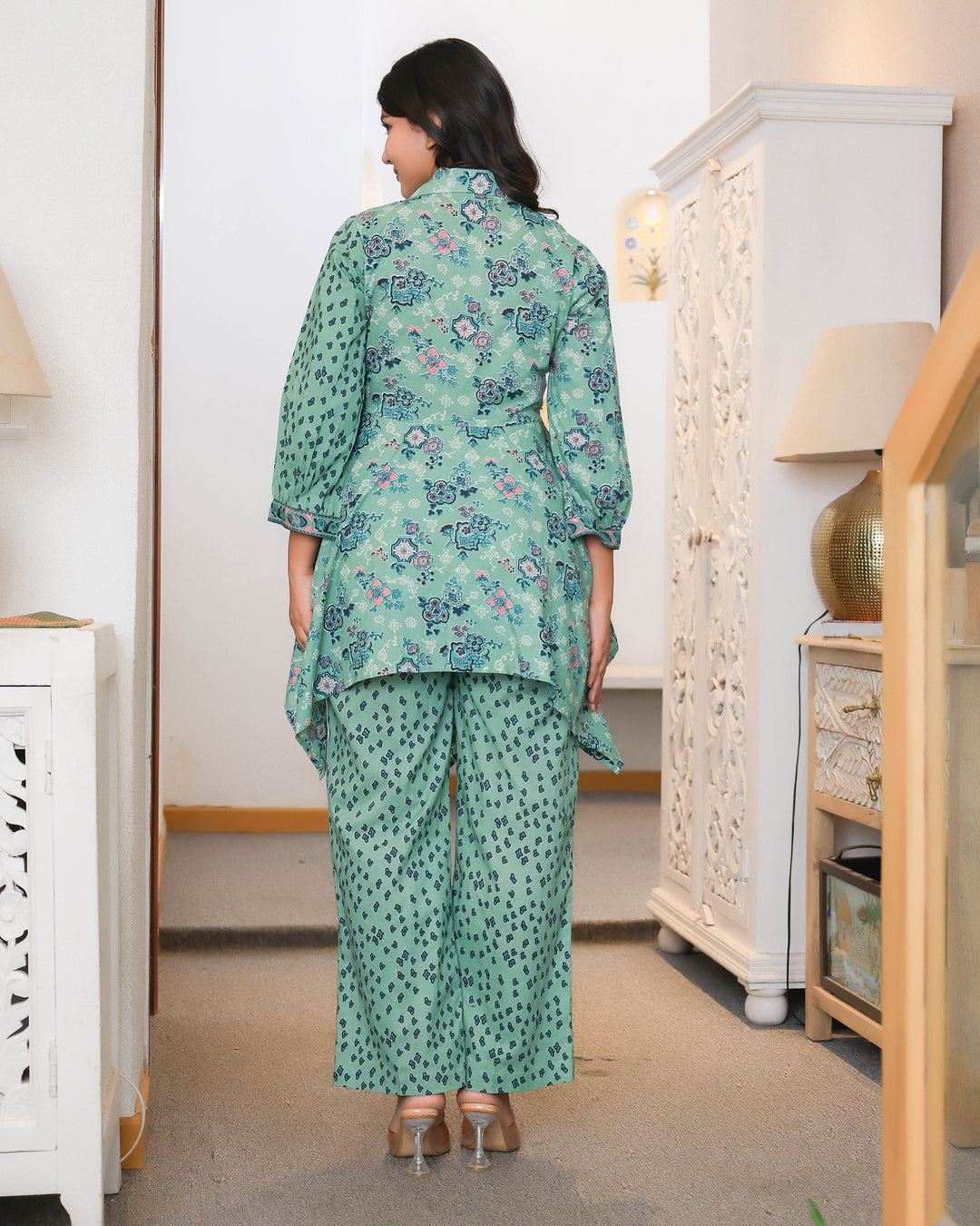 Floral and Geometric Mixed Prints Green Base