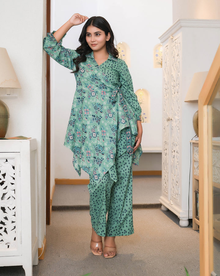 Floral and Geometric Mixed Prints Green Base