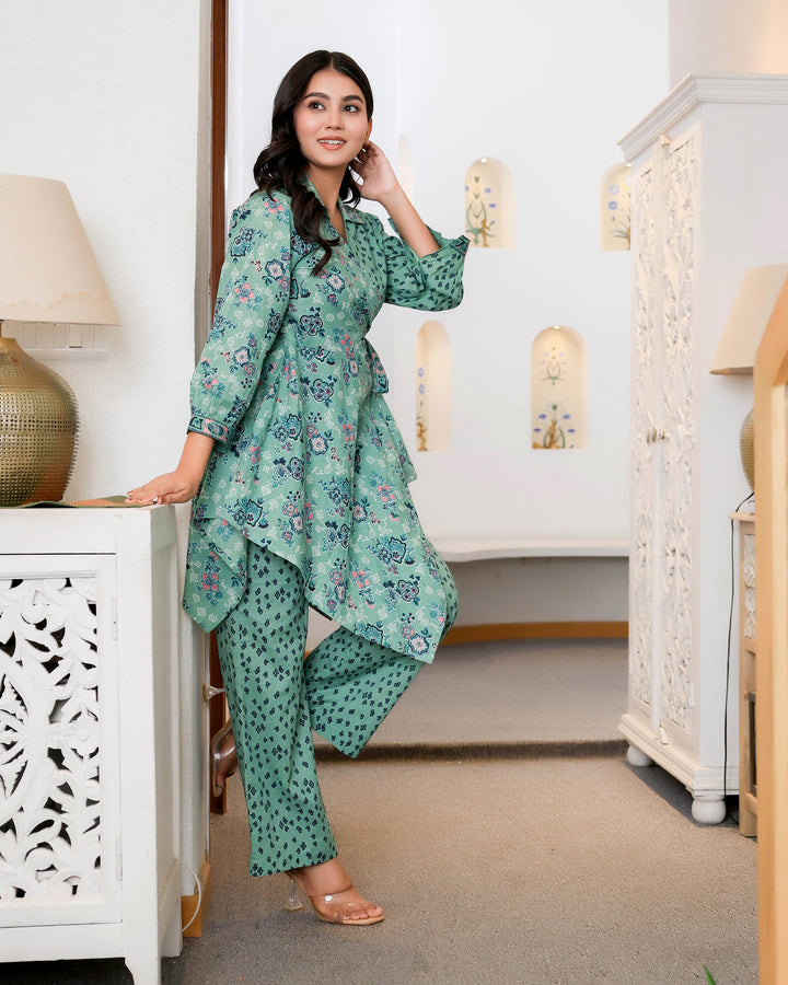 Floral and Geometric Mixed Prints Green Base