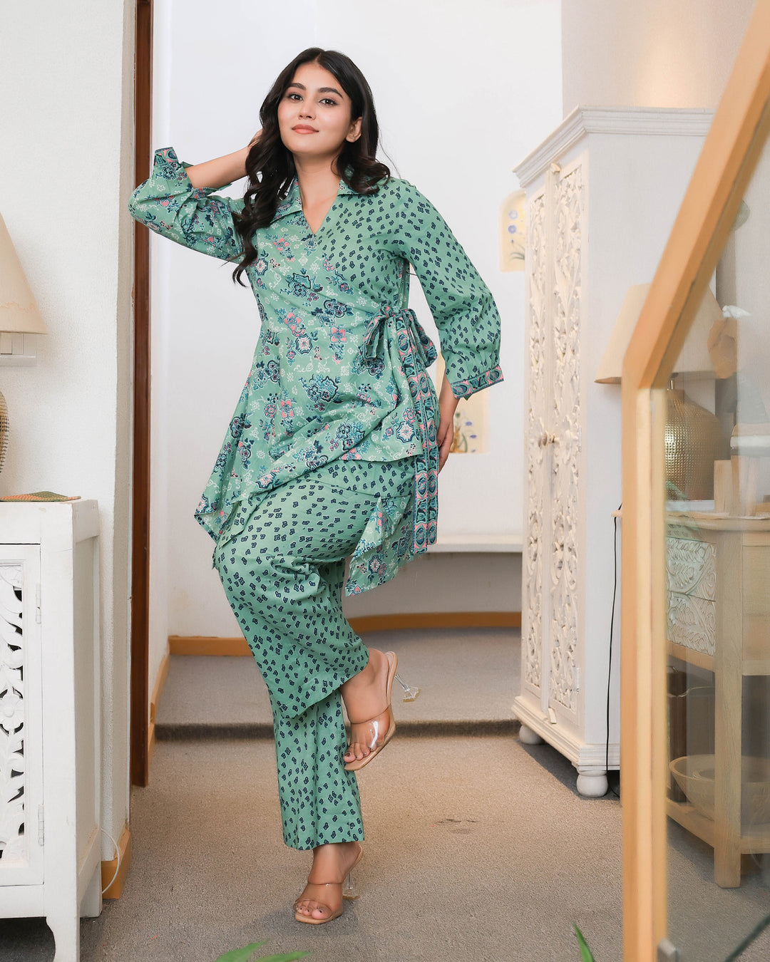 Floral and Geometric Mixed Prints Green Base