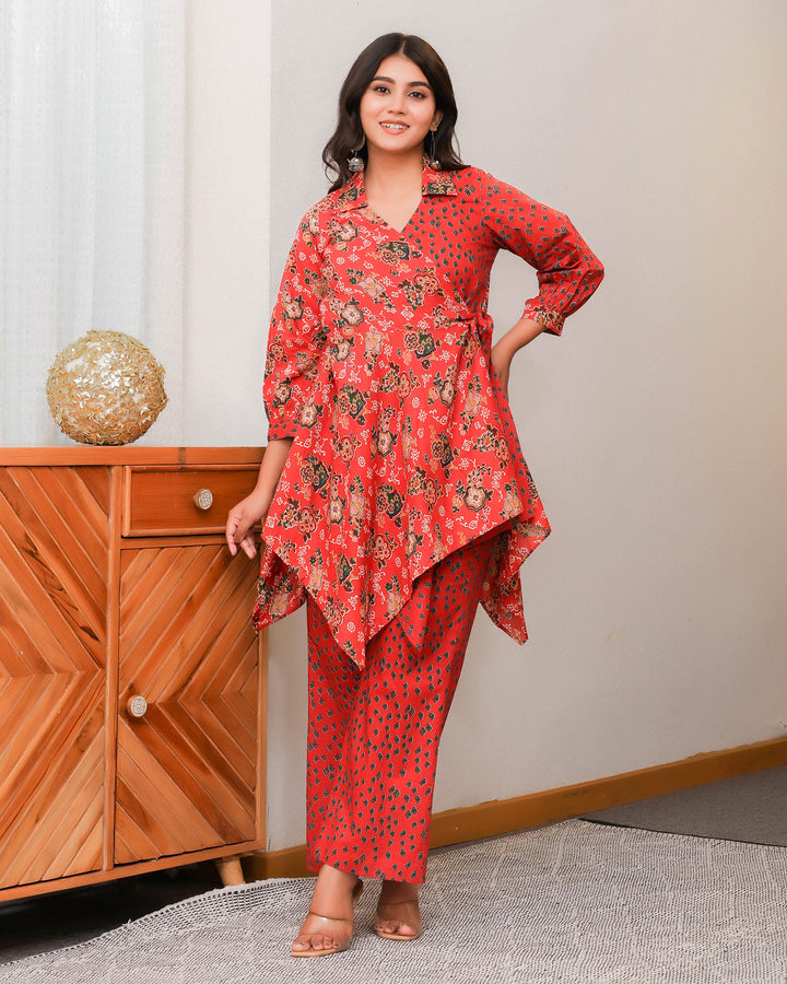 Floral and Geometric Mixed Prints In Red Base