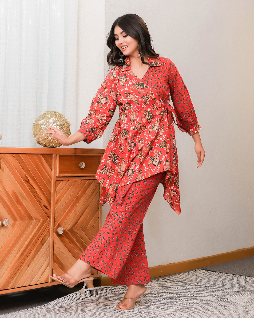 Floral and Geometric Mixed Prints In Red Base