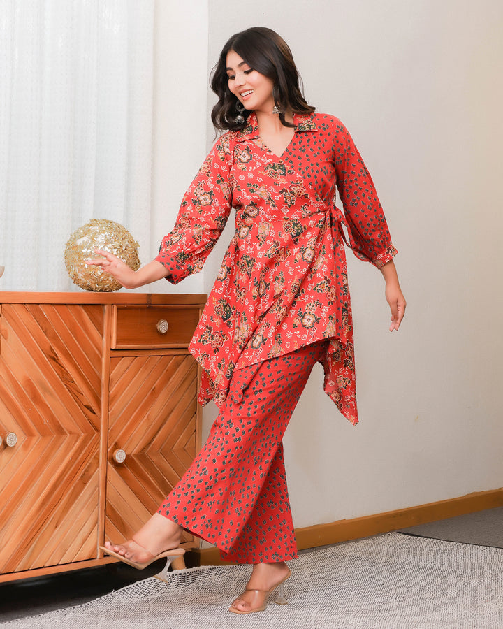 Floral and Geometric Mixed Prints In Red Base