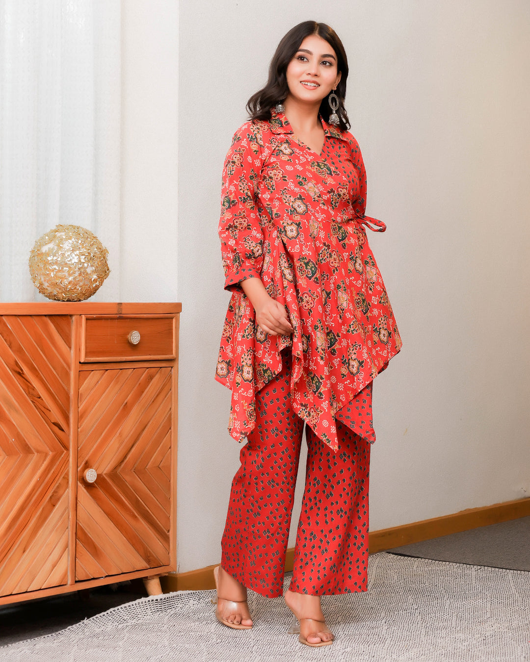 Floral and Geometric Mixed Prints In Red Base