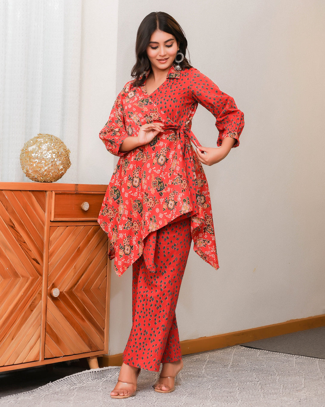 Floral and Geometric Mixed Prints In Red Base