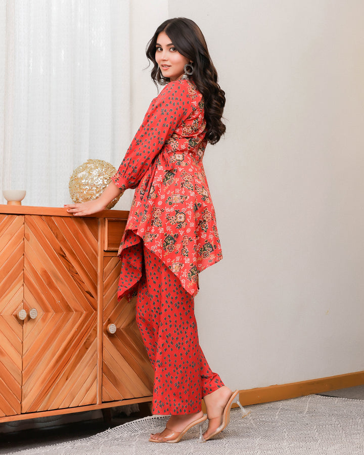 Floral and Geometric Mixed Prints In Red Base