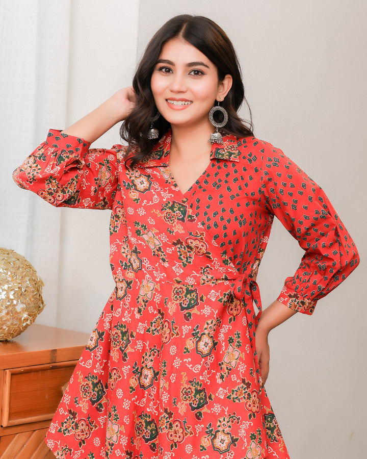 Floral and Geometric Mixed Prints In Red Base