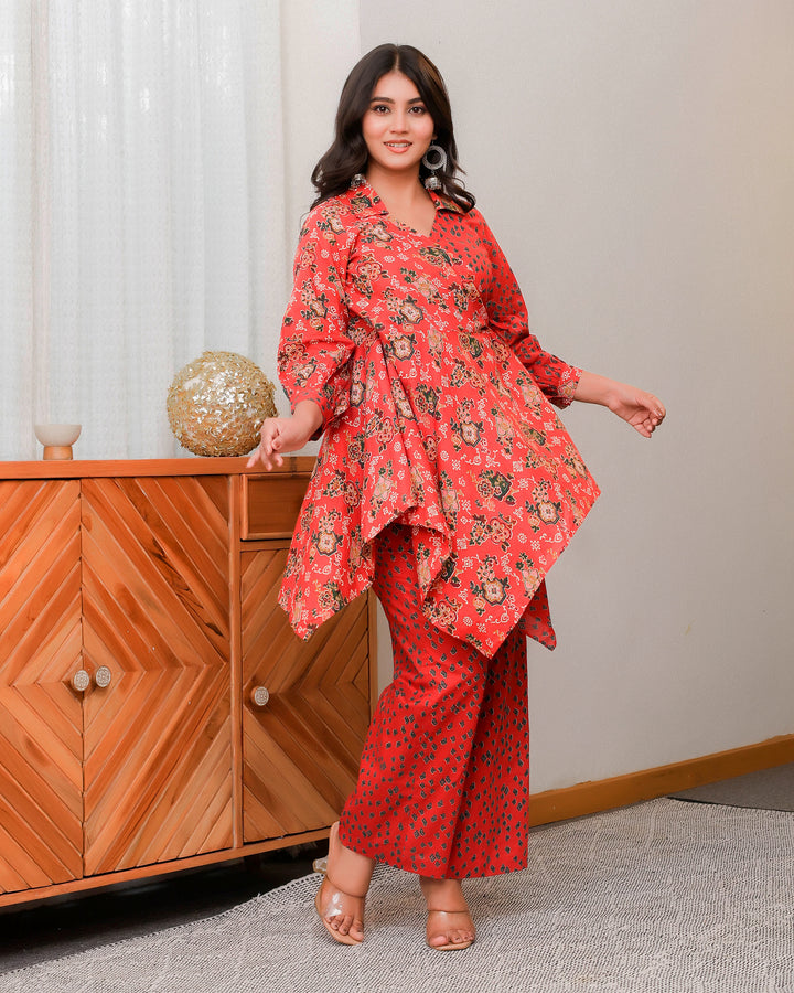 Floral and Geometric Mixed Prints In Red Base