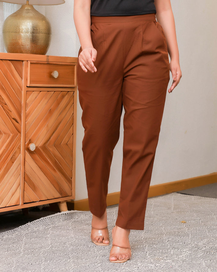 Coffee Brown Solid Airy Linen Pants