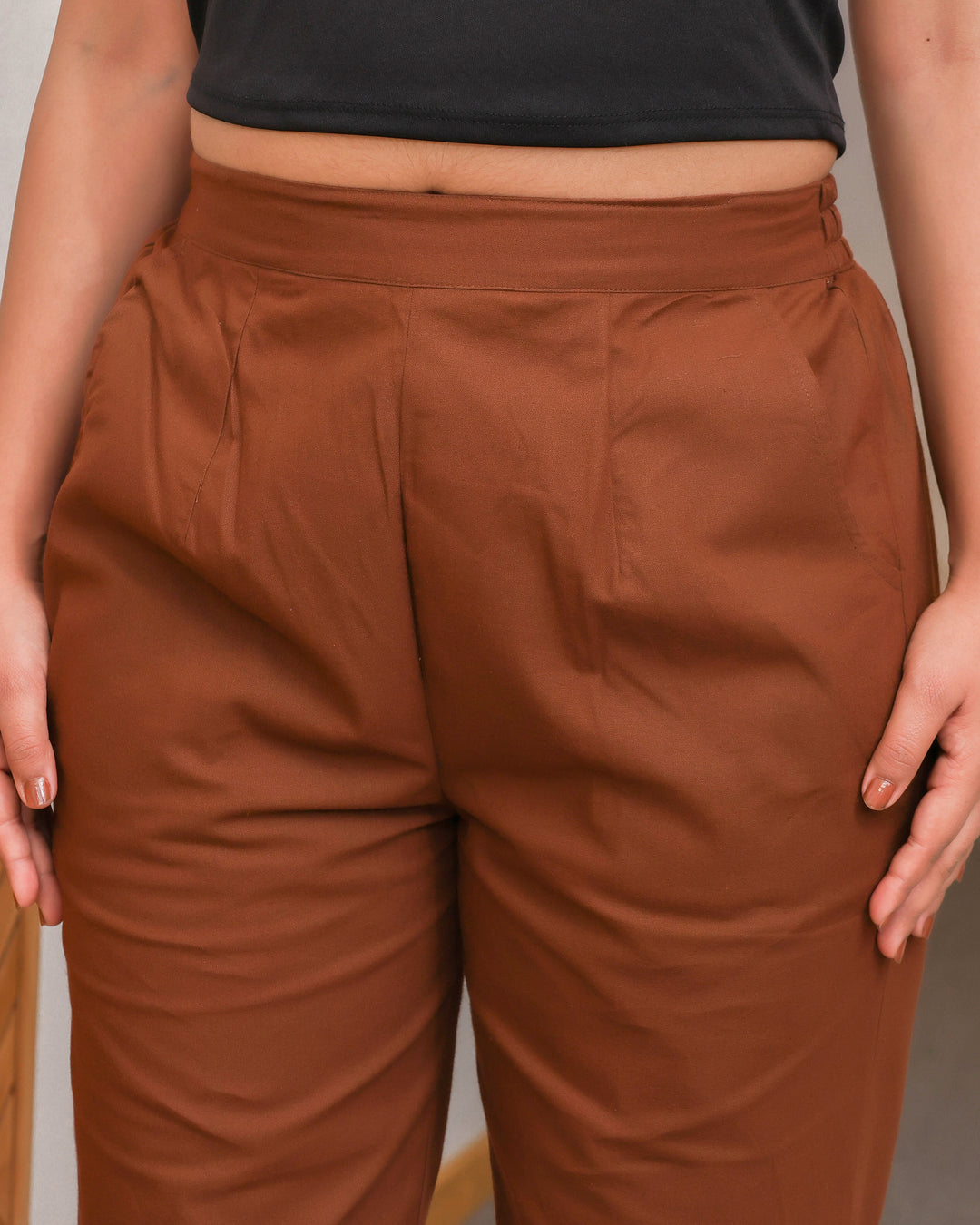 Coffee Brown Solid Airy Linen Pants