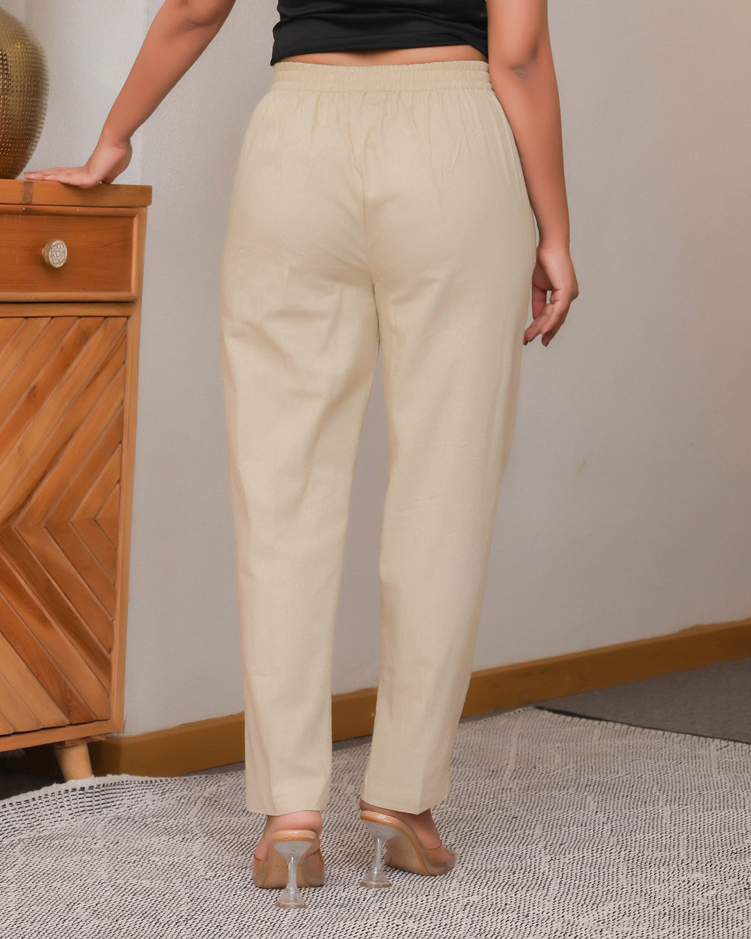 Off White Solid Airy Linen Pants