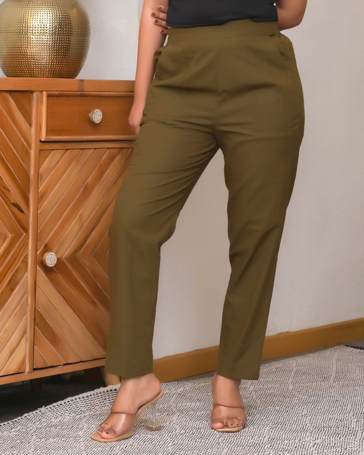 Deep Olive Solid Airy Linen Pants