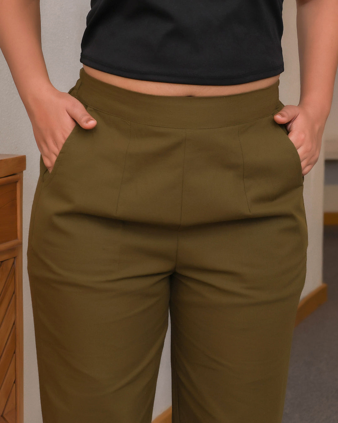 Deep Olive Solid Airy Linen Pants