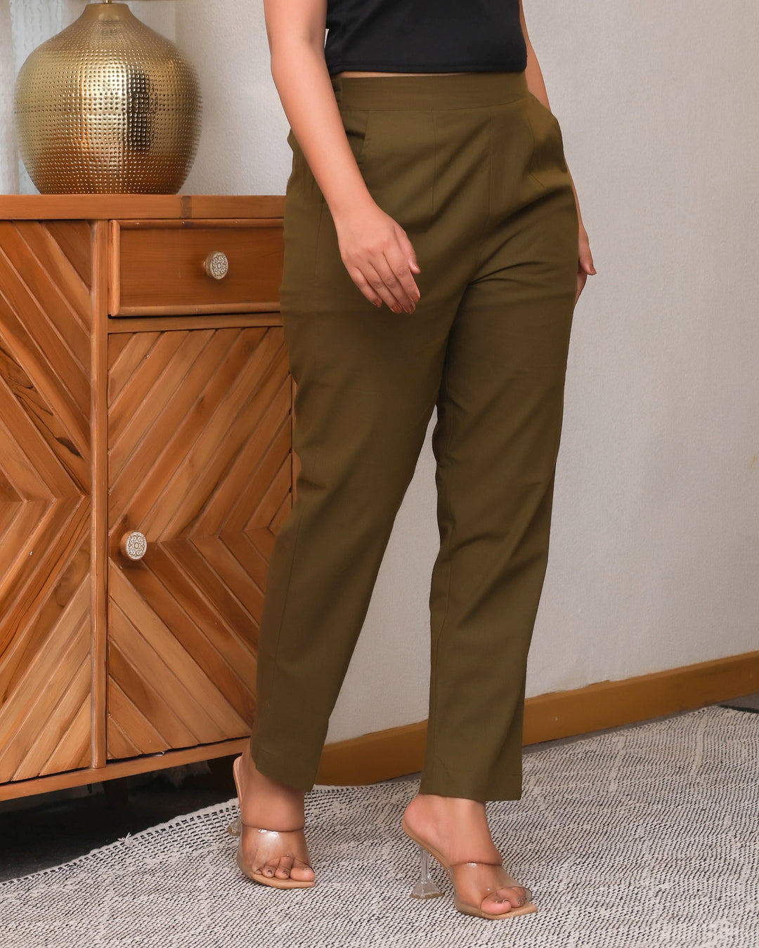 Deep Olive Solid Airy Linen Pants
