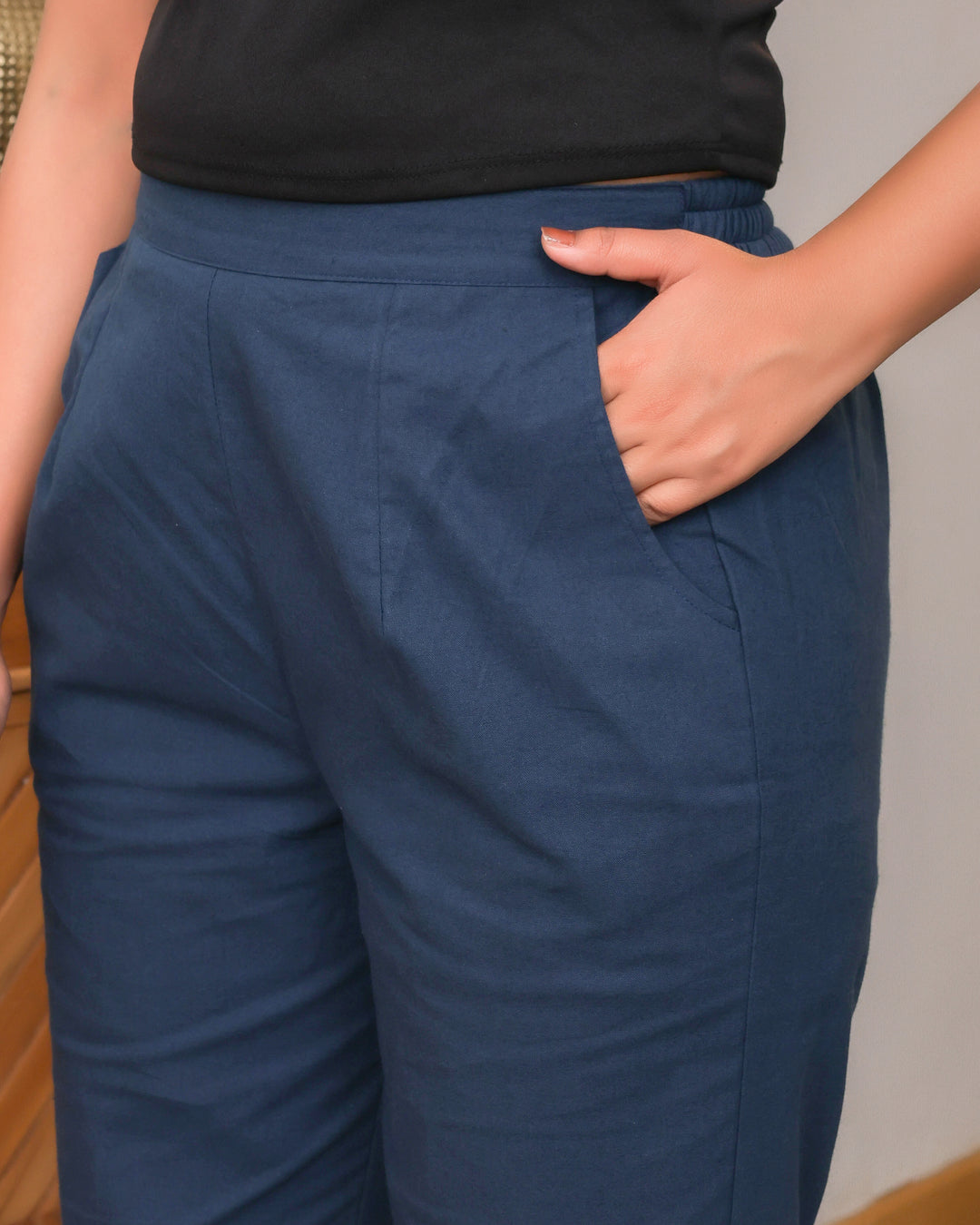 Navy Blue Solid Airy Linen Pants