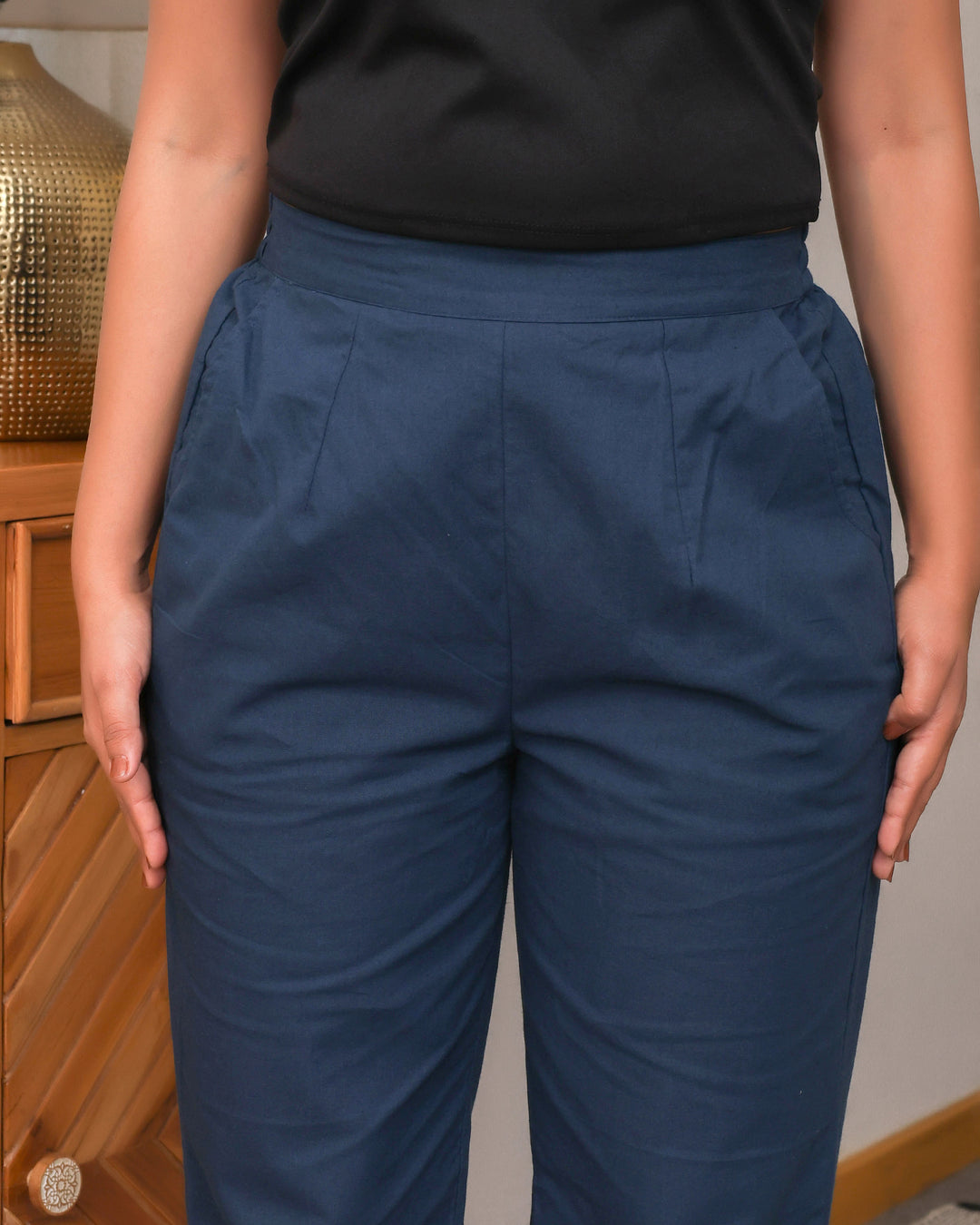 Navy Blue Solid Airy Linen Pants